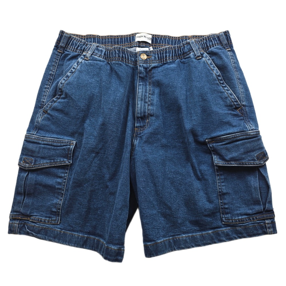 John Blair Cargo Jean Shorts Mens 40 Blue Cotton Denim Stretch Waist 8.5"